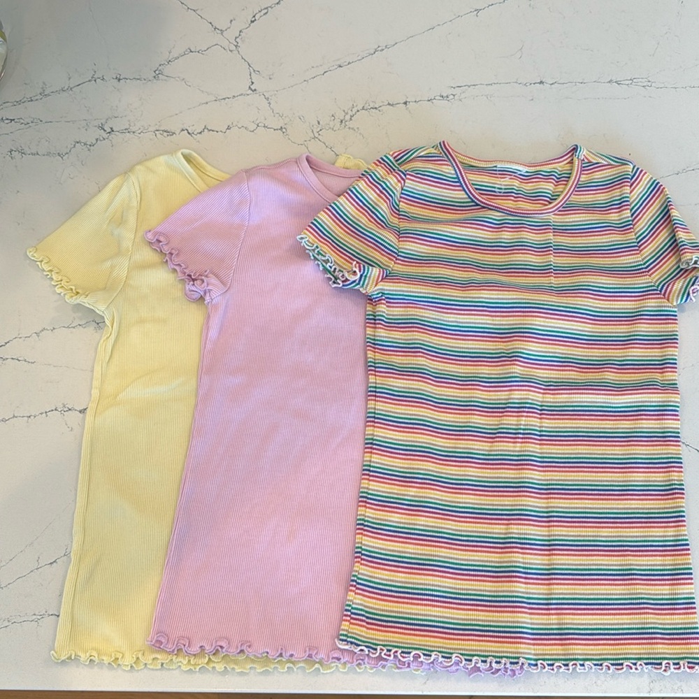 Set of three Gap tshirts.  Rainbow, Yellow and Pink. Size 8-10.